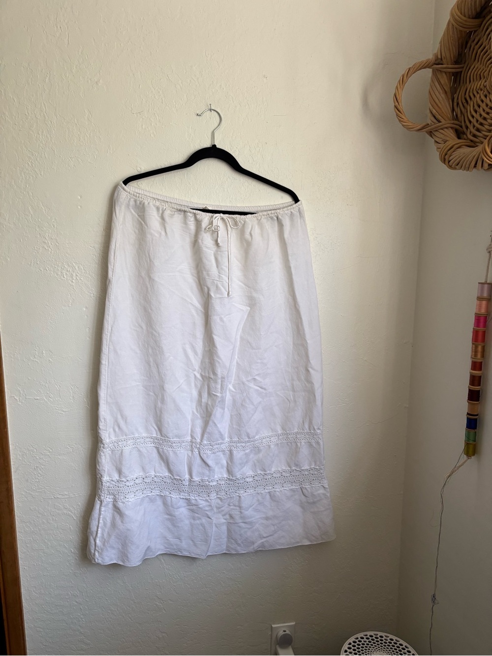 Soft Surroundings White cotton Maxi Skirt with Crochet Bands